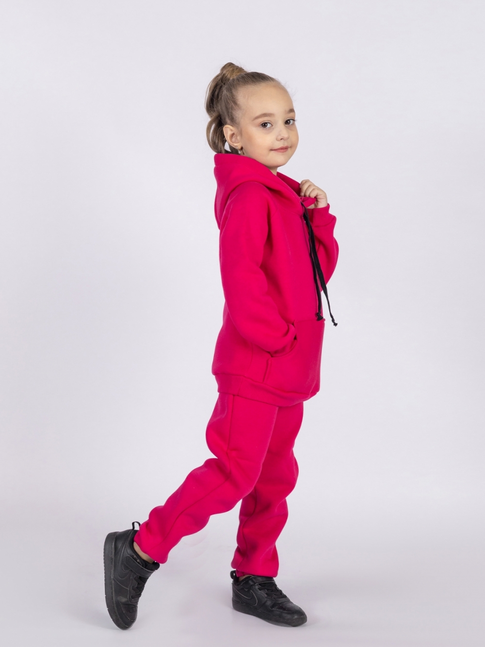 296-Ф. Свитшот с капюшоном + Штаны, хлопок 65%, 35% ПЭ, 3-х нитка (начес) фуксия 98,104,110,116