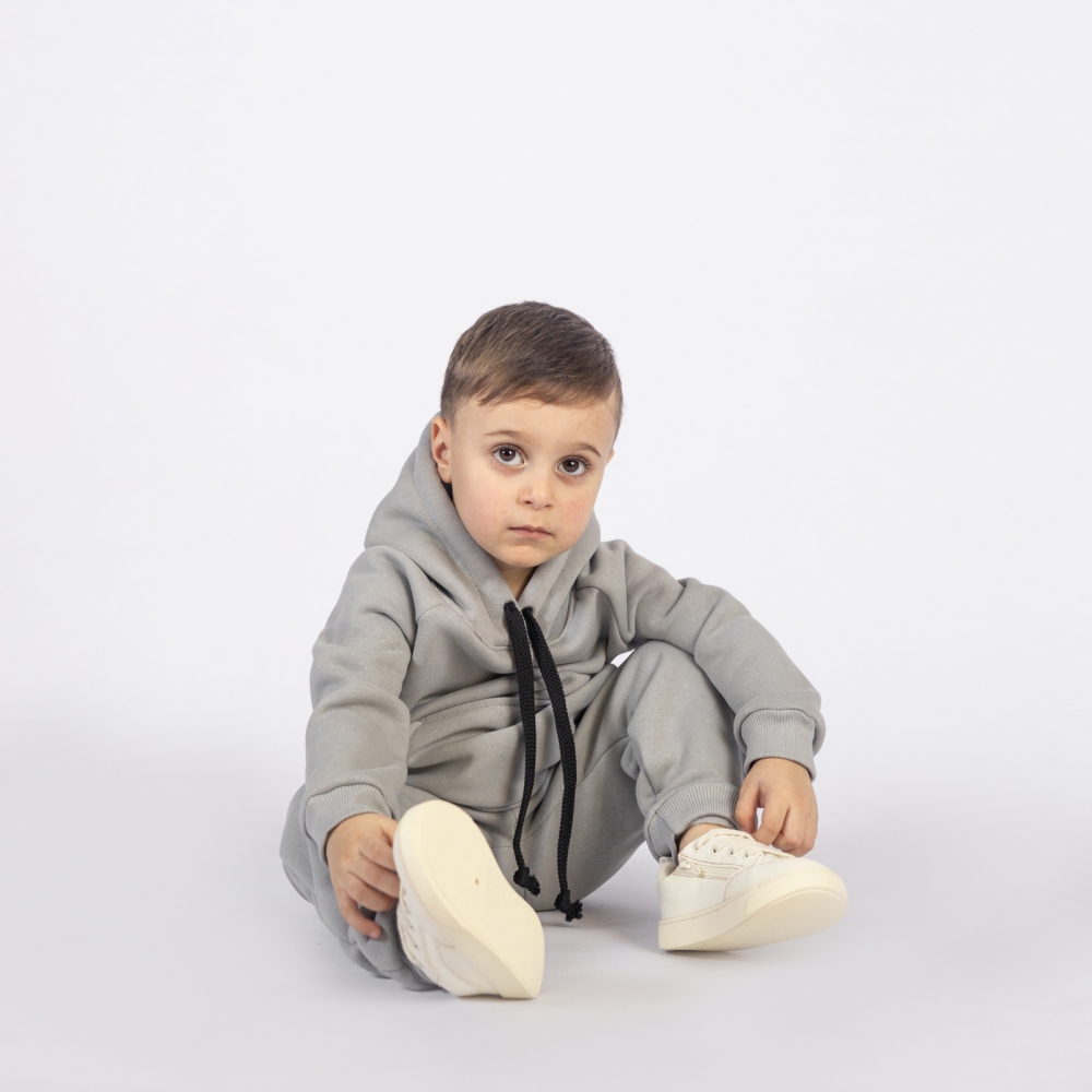 296-С. Свитшот с капюшоном  + Штаны, хлопок 65%, 35% ПЭ, 3-х нитка (начес) серый  98,104,110,116