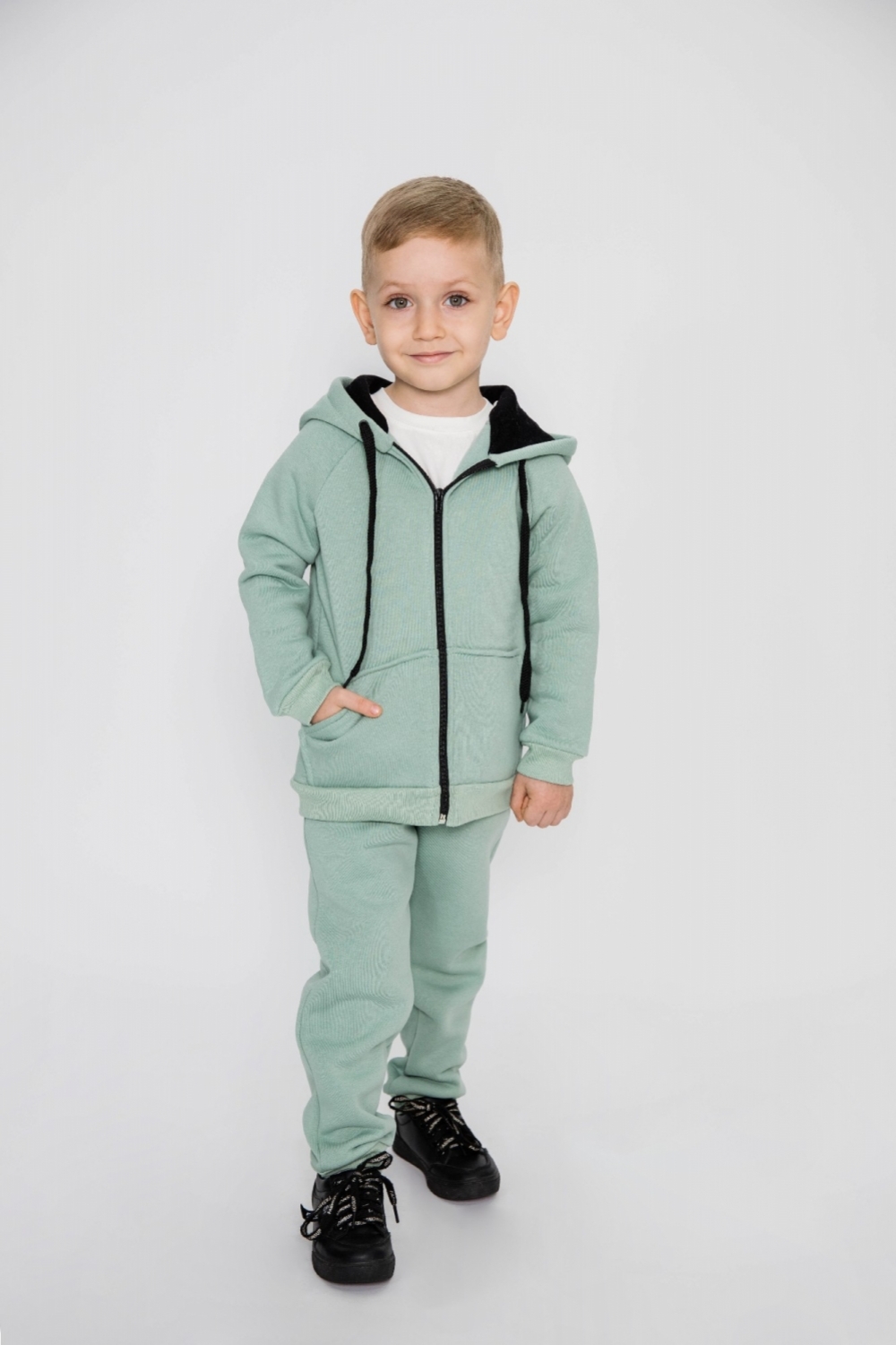 319-ОЛ. Костюм детский на молнии, олива, хлопок 65%, 35% ПЭ, 3-х нитка (начес) 98,104,110,116
