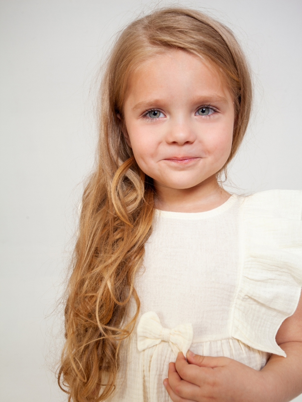 322-СЛ. Платье из муслина детское, хлопок 100% сливочный, р. 98,104,110,116