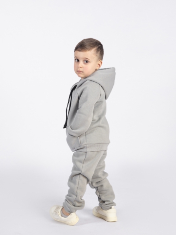 296-С. Свитшот с капюшоном  + Штаны, хлопок 65%, 35% ПЭ, 3-х нитка (начес) серый  98,104,110,116