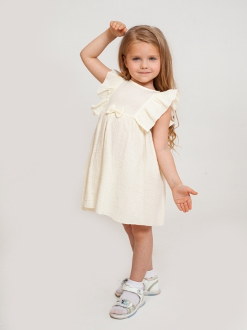 Купить 322-СЛ. Платье из муслина детское, хлопок 100% сливочный, р. 74,80,86,92 в Ульяновске
