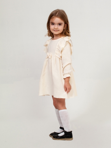Купить 321-СЛ. Платье из муслина детское, хлопок 100% сливочный, р. 74,80,86,92 в Ульяновске