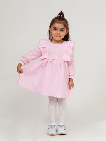 Купить 321-Р. Платье из муслина детское, хлопок 100% розовый, р. 74,80,86,92 в Ульяновске